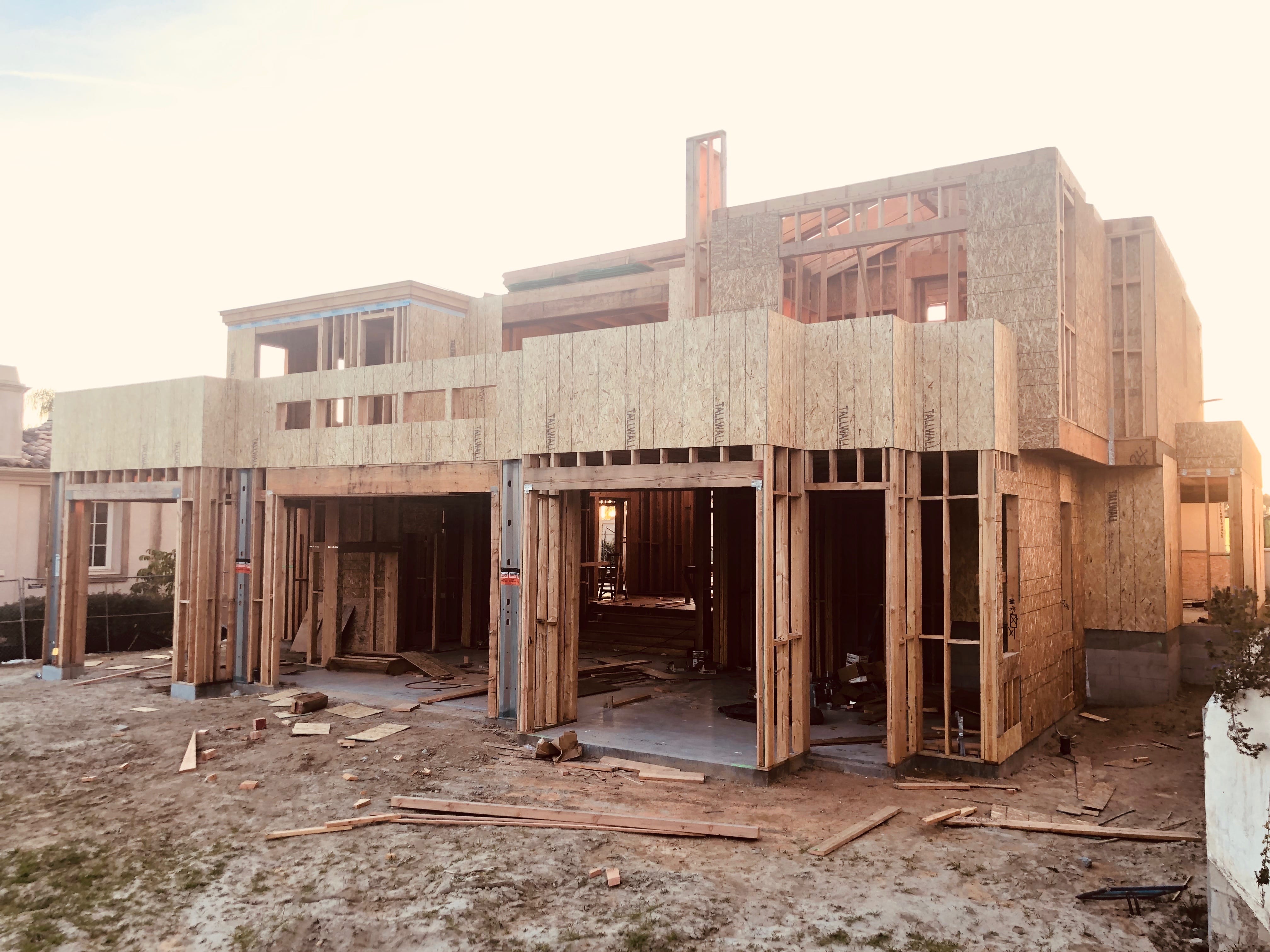 Aviara two-story new lot construction framing of balcony